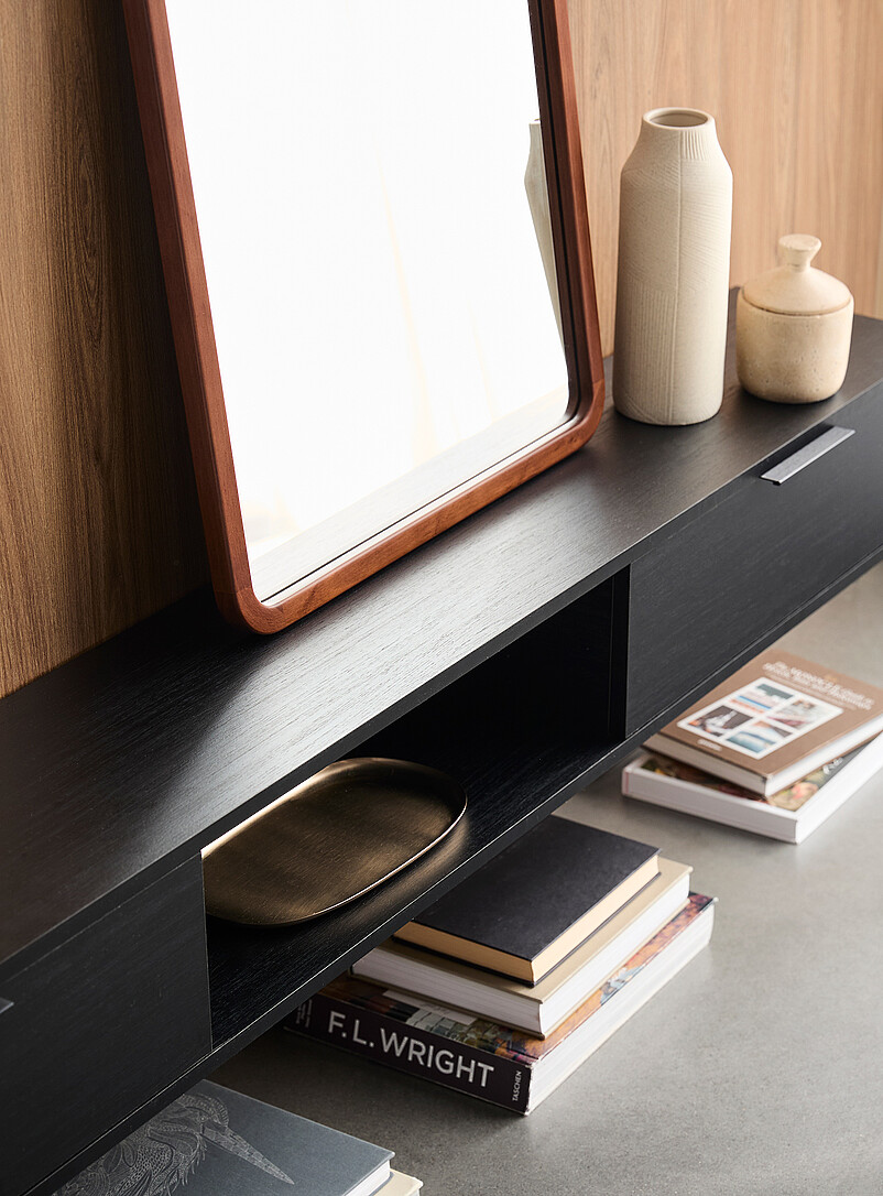 Sleek two-door floating media unit 72 in product image 2