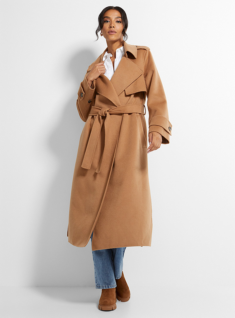 LAMARQUE Light brown Margaret wool belted trench coat for error