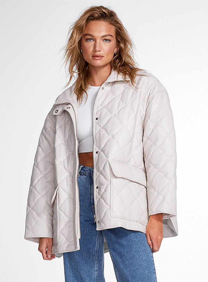 LAMARQUE Ivory White Verina oversized faux-leather puffer jacket for error