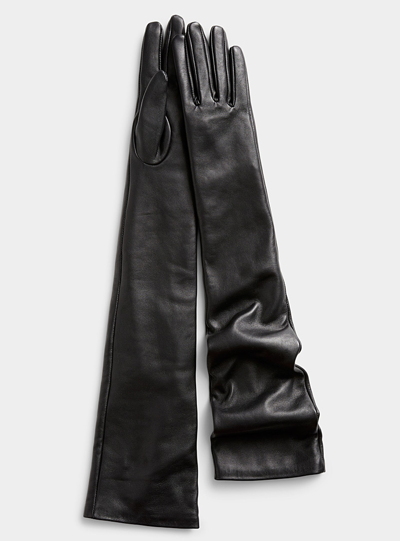 LAMARQUE Black Gisele long genuine leather gloves for error