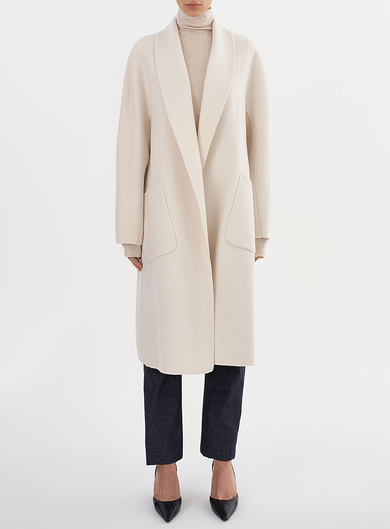 Lamarque Thara Shawl Collar Wool Coat- Whisper White
