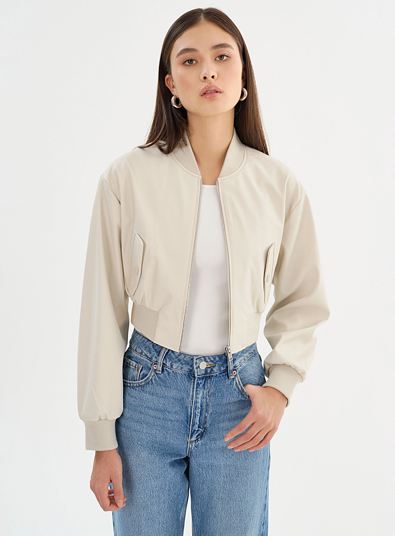 LAMARQUE Cream beige Evelin faux-leather cropped bomber jacket for error
