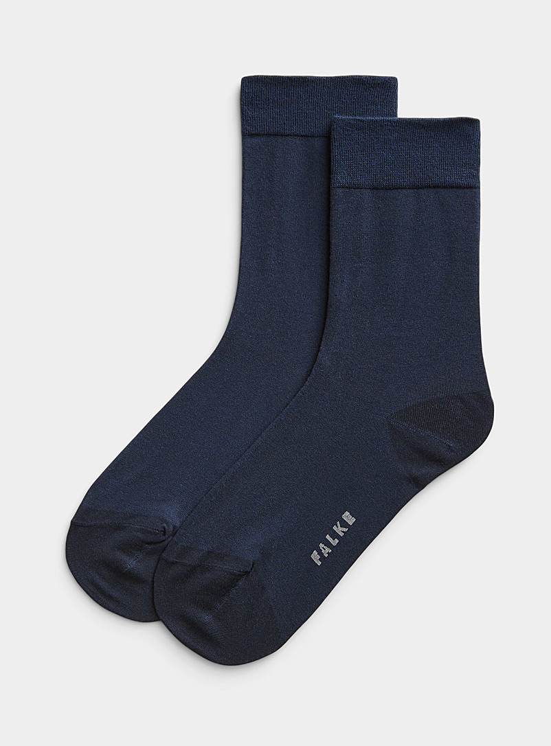FALKE: La chaussette unie Cotton Touch Bleu marine - Bleu nuit pour femme