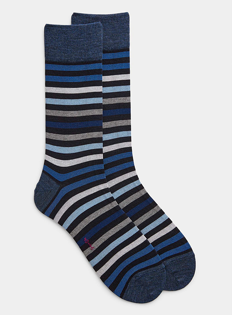 FALKE Patterned Blue Faded-stripe dress sock for men