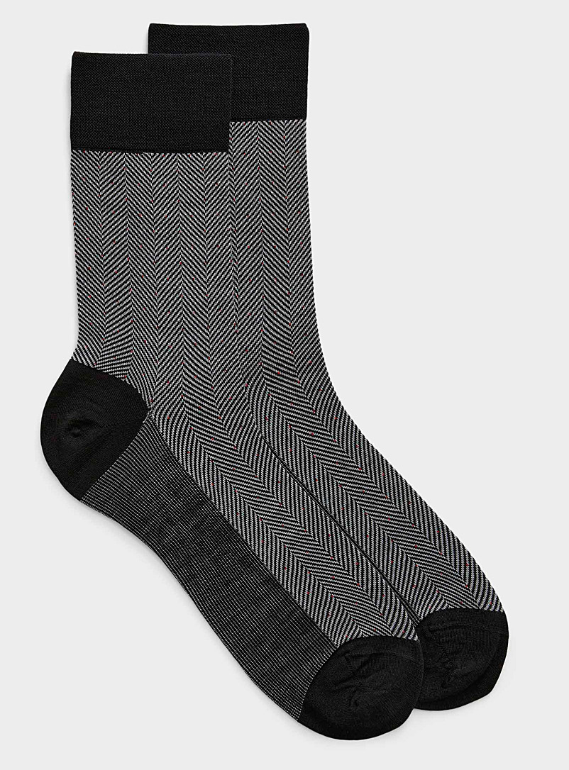 FALKE Black Herringbone fine-knit sock for men