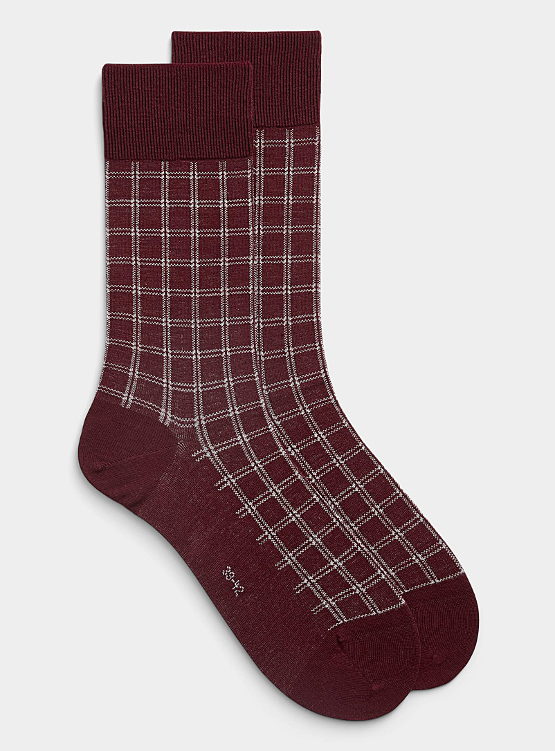 FALKE Patterned Red Burgundy check sock for men