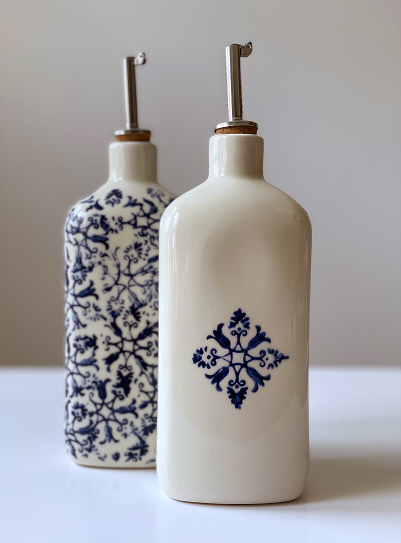 Art & Manufacture White Floral tapestry porcelain oil cruet set