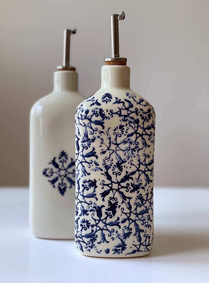 Art & Manufacture White Floral tapestry porcelain oil cruet set