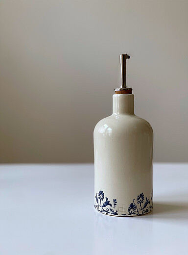 Art & Manufacture White Floral trim small porcelain oil cruet