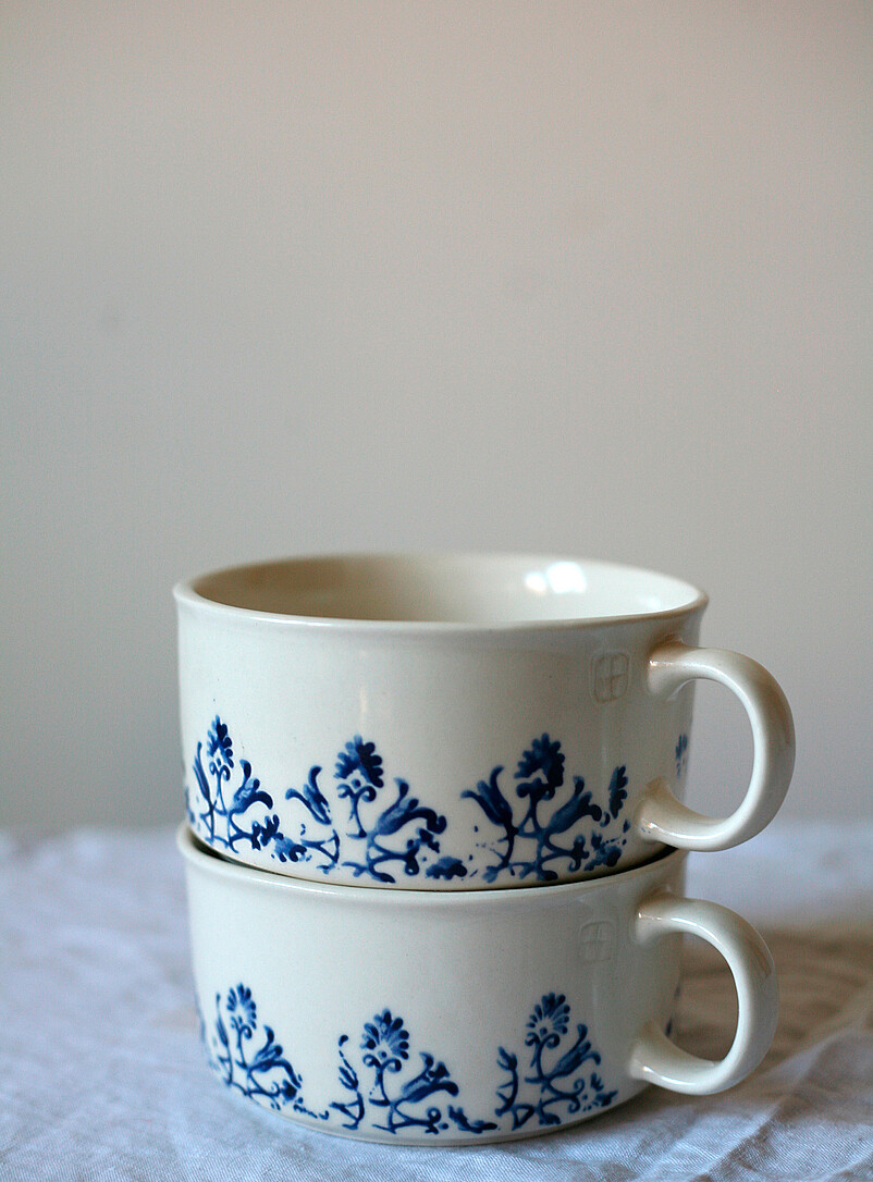 Art & Manufacture Patterned Blue Floral tapestry soup mugs Set of 2
