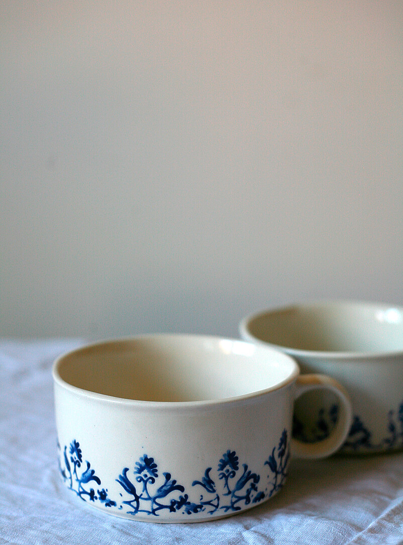 Art & Manufacture Patterned Blue Floral tapestry soup mugs Set of 2