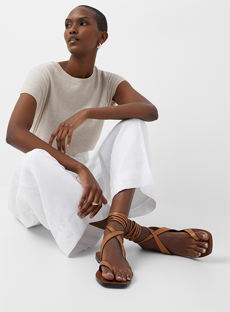 A.EMERY: La sandale cheville lacée Margaux Femme Brun clair pour femme