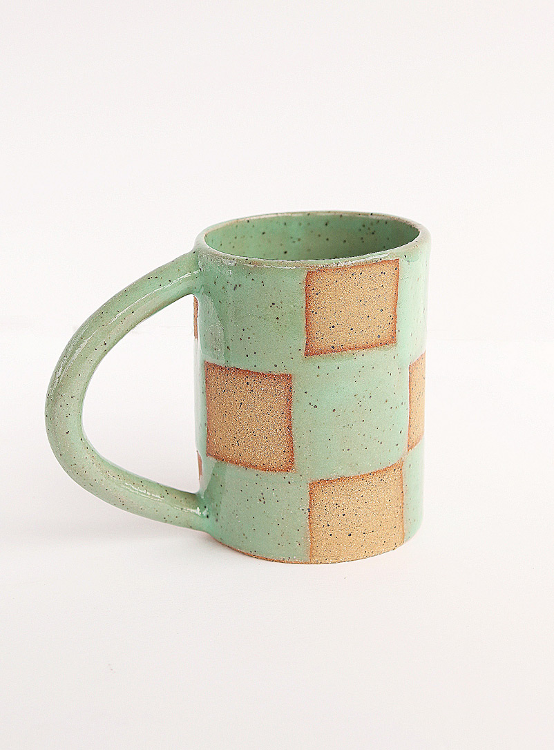 Nightshift Ceramics Teal Checkerboard mug