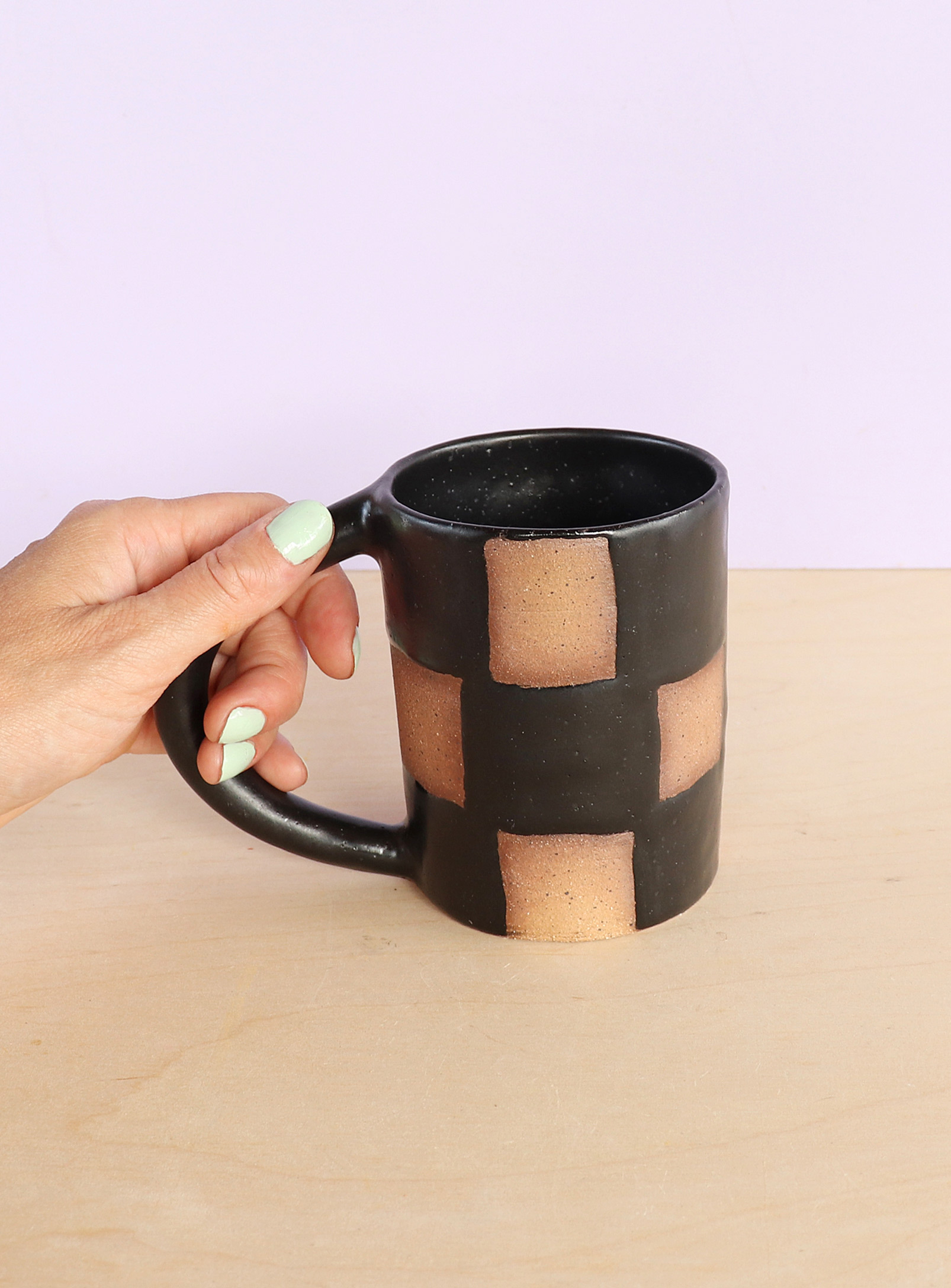 Nightshift Ceramics Checkerboard Mug In Black