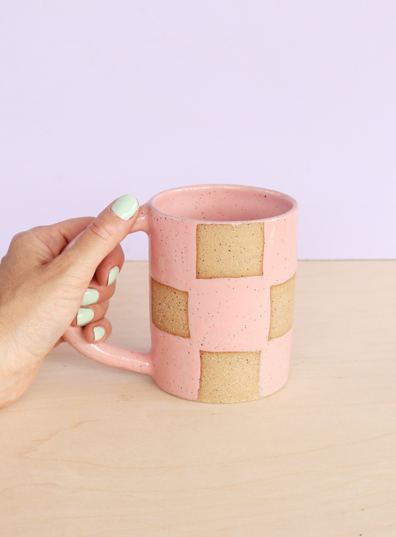 Nightshift Ceramics Checkerboard Mug In Pink