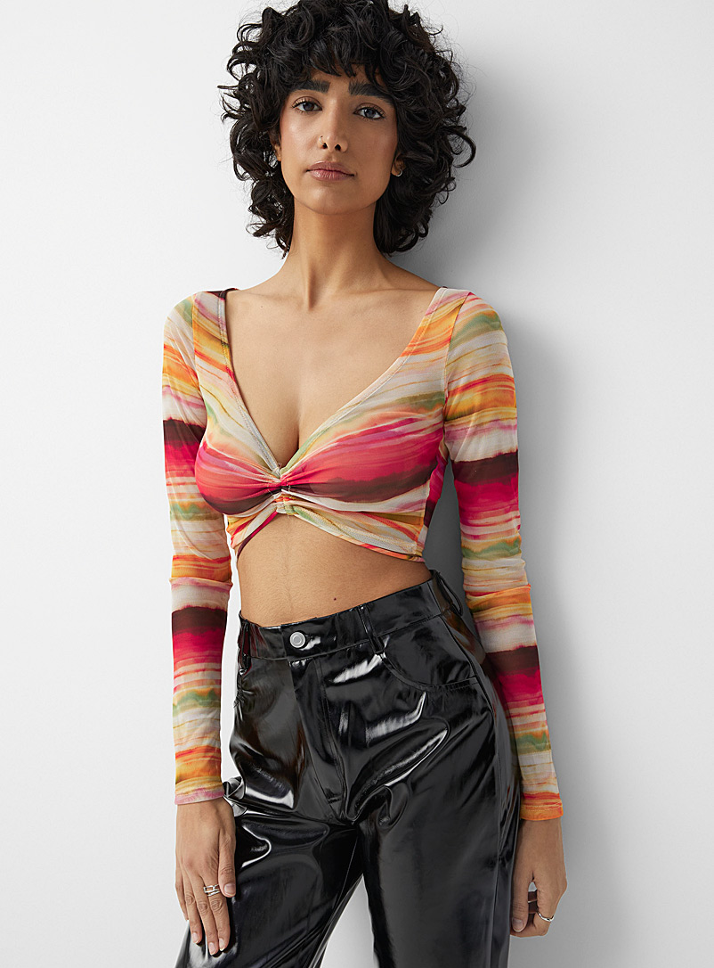 Twik Assorted Cropped shirring mesh mini T-shirt for women