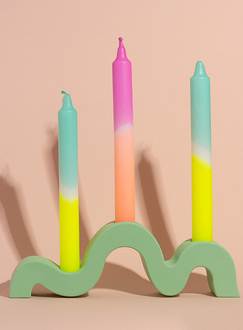 Neon Nouveau Lime Green Squiggles candleholder