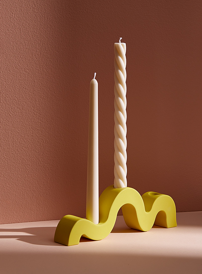 Neon Nouveau Golden Yellow Squiggles candleholder