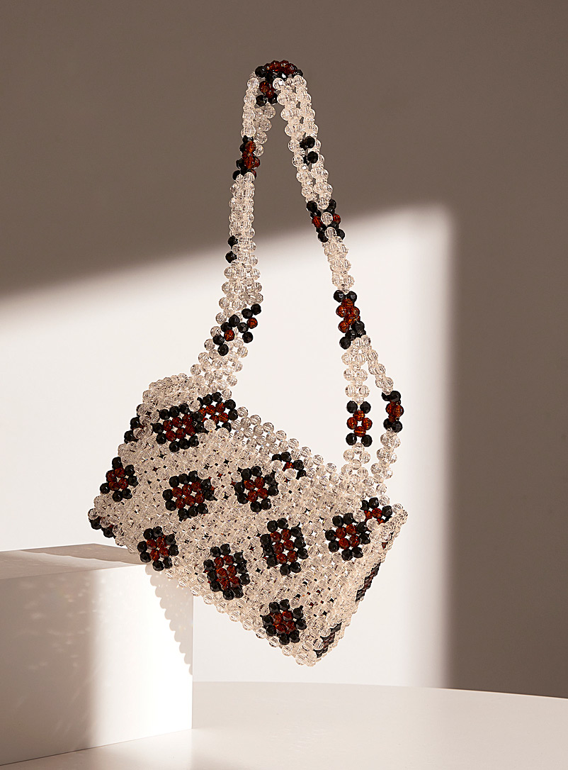 Baby Minou Cream Beige Leopard beaded handbag Limited series