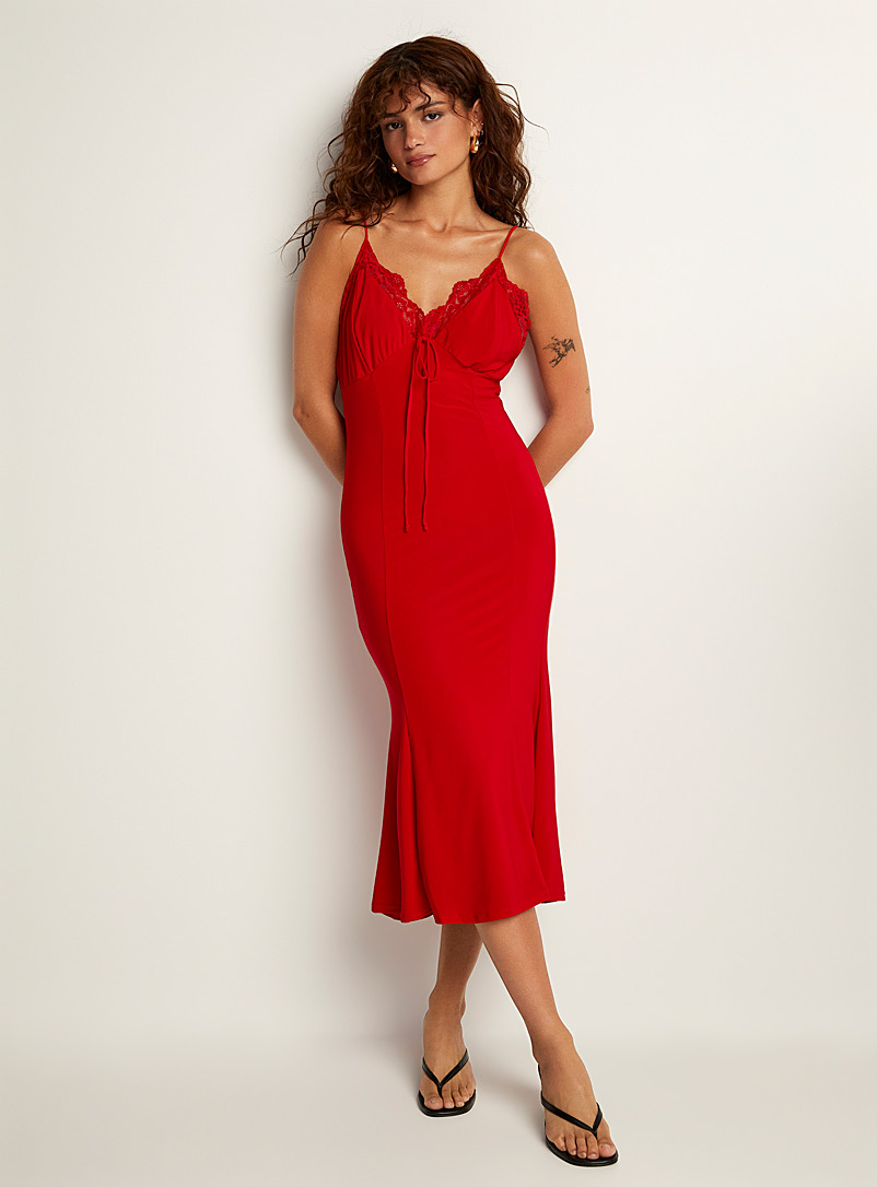Icône Red Lace edging passion red dress for women