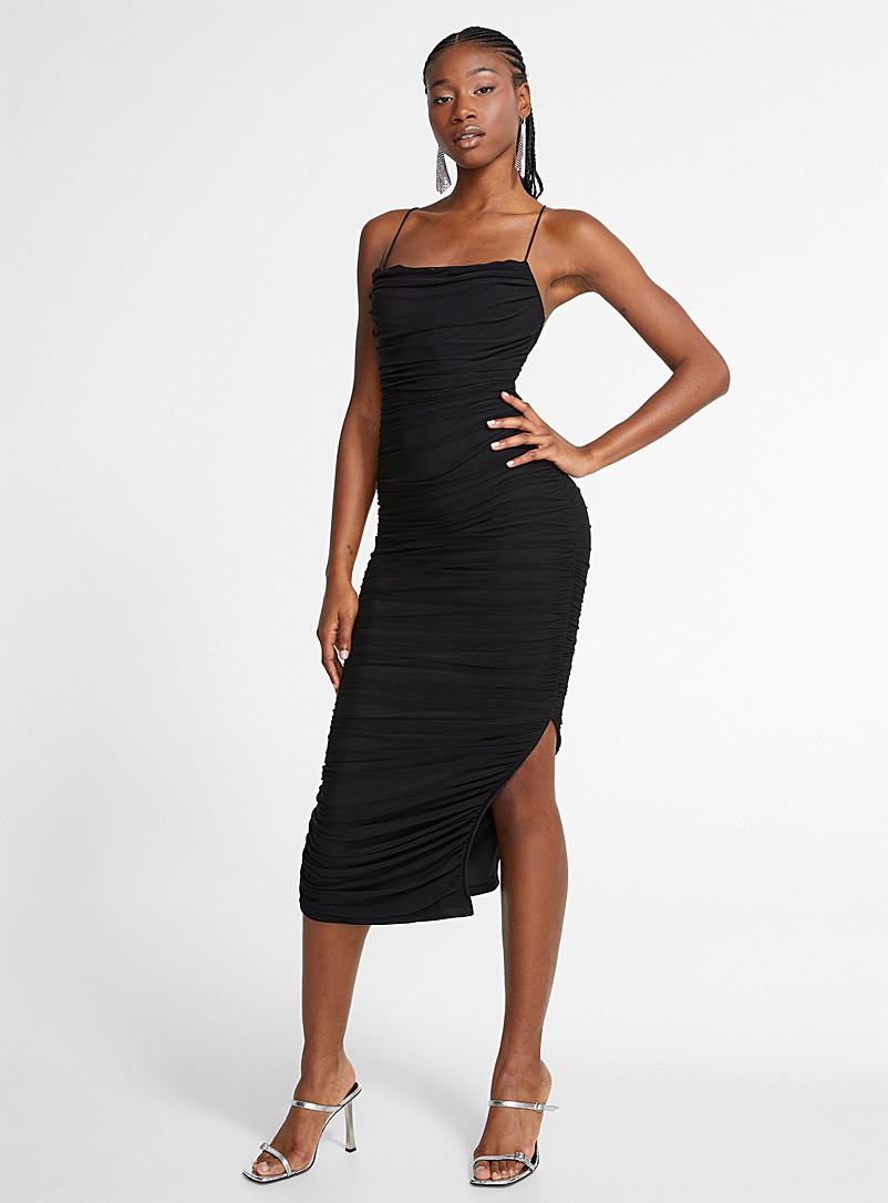 Ruched bodycon dress with slit