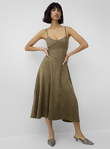 Vesper Petite - Robe bustier longue en bengaline à taille froncée et