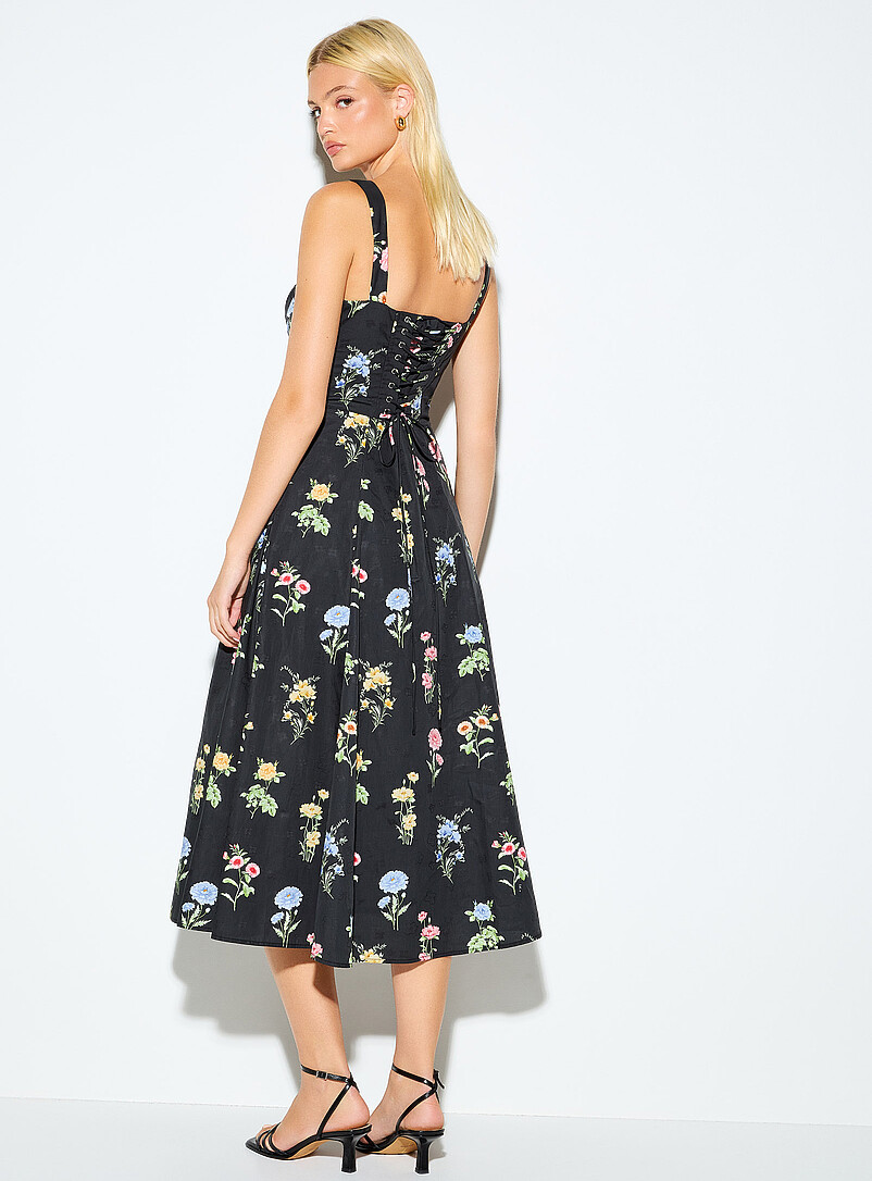 Corset-style floral poplin long dress product image 3