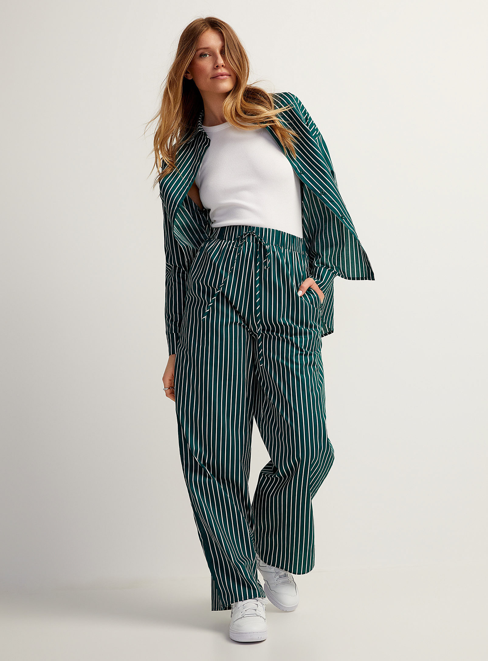 Icone Striped Wide-leg Pant In Patterned Green