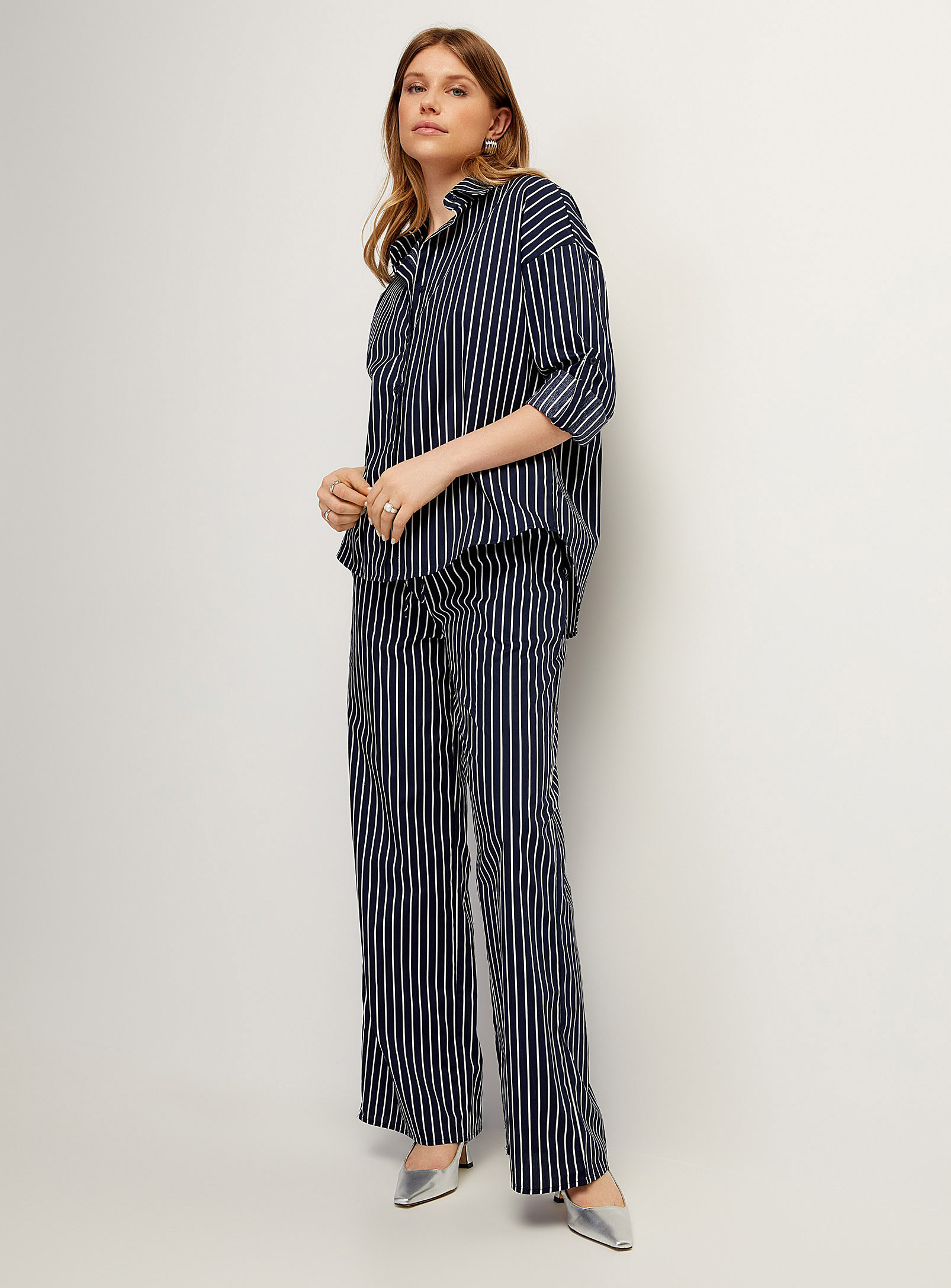 Icone Striped Wide-leg Pant In Patterned Blue