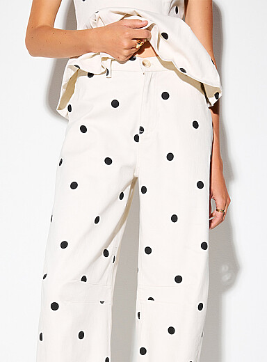 Polka dot twill barrel-leg pant