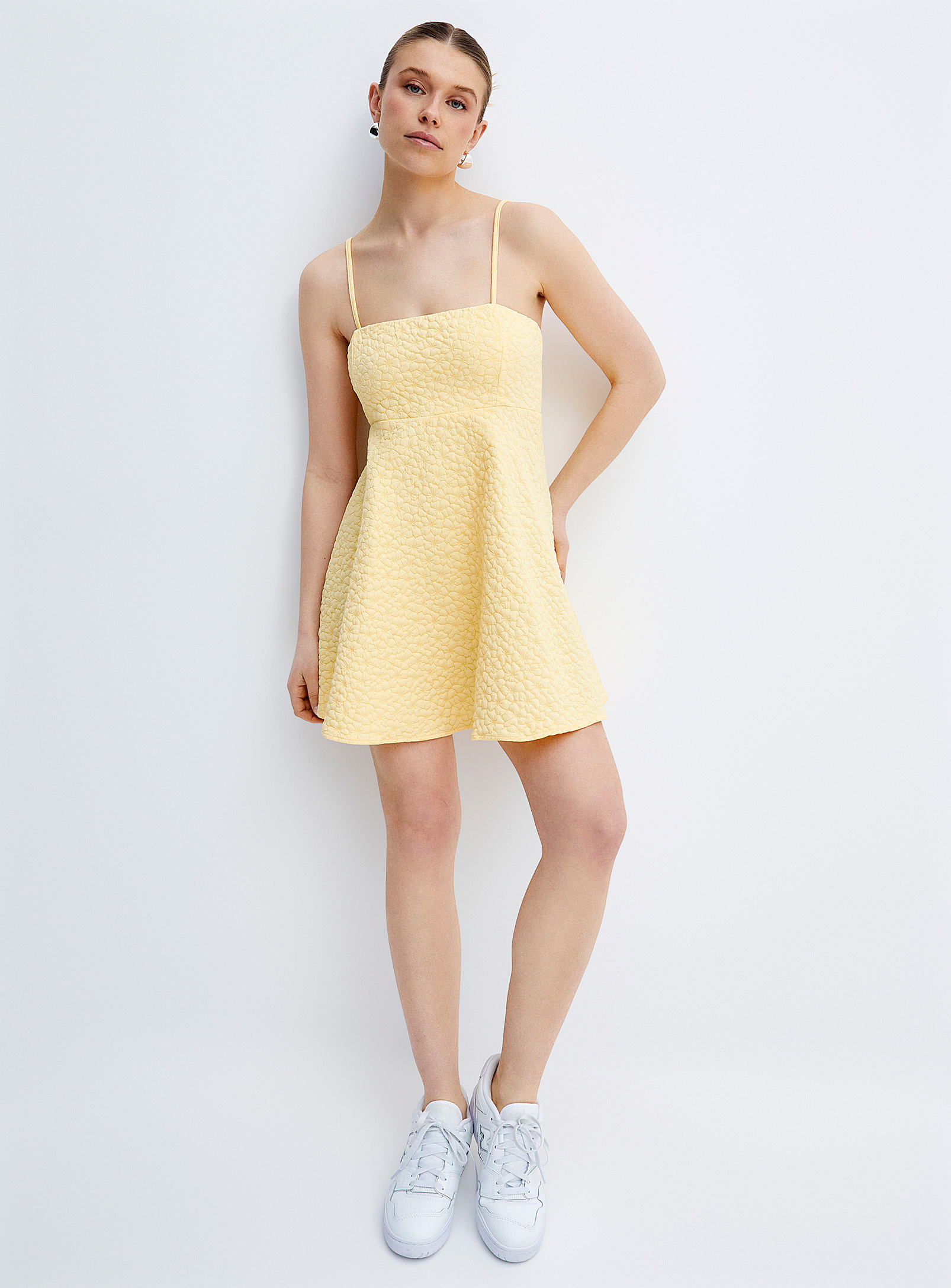 Icone Muted Yellow Textured Dress In Golden Yellow
