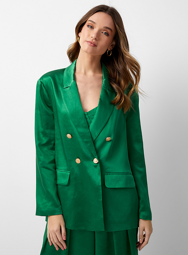 Icône Green Pigmented green satiny oversized jacket for women