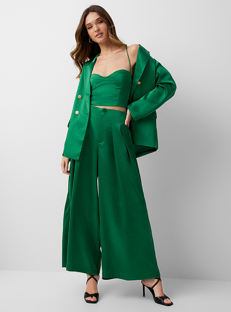 Icône: Le pantalon extralarge satiné vert pigmenté Vert pour femme