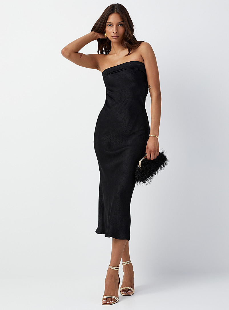 Icône Black Draped-back long black dress for women