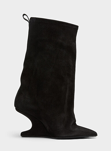Rick Owens Black Cantilever heel flared suede boots for women
