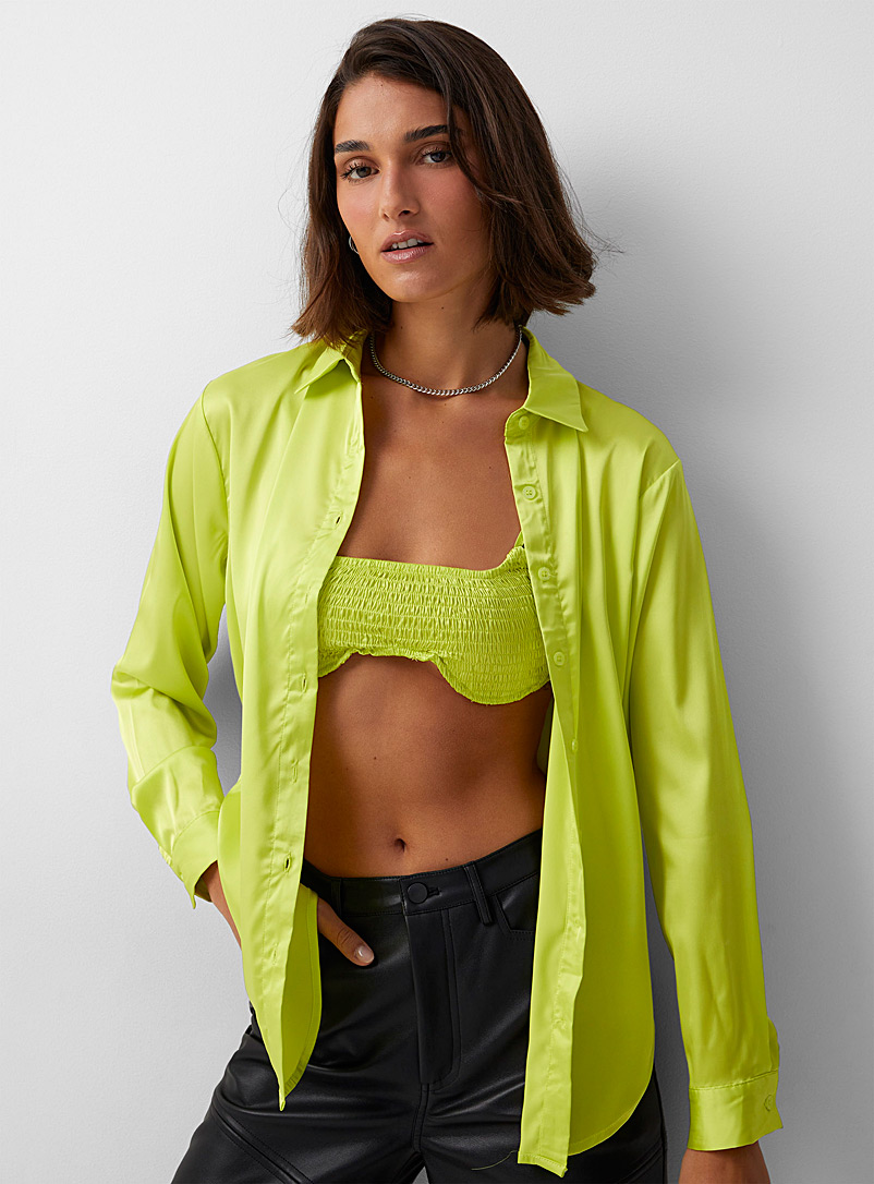 Icône Bright Yellow Neon satin bralette-shirt combo for women