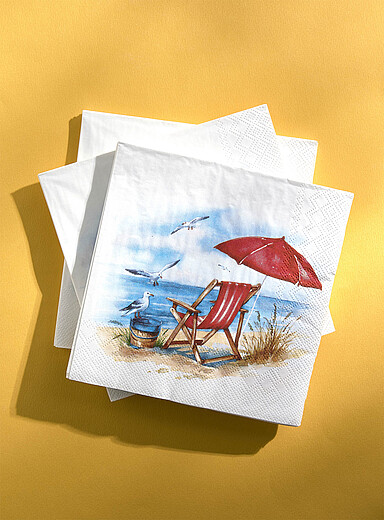Les serviettes en papier journ&eacute;e &agrave; la plage 16,5 x 16,5 cm. Paquet de 25.