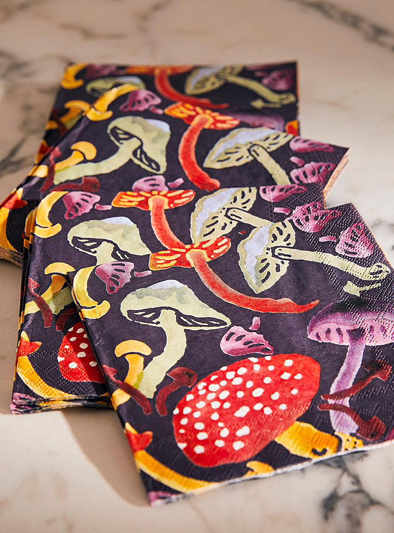 Simons Maison: Les serviettes en papier champignons colorés 12,5 x 12,5 cm. Paquet de 20. Assorti