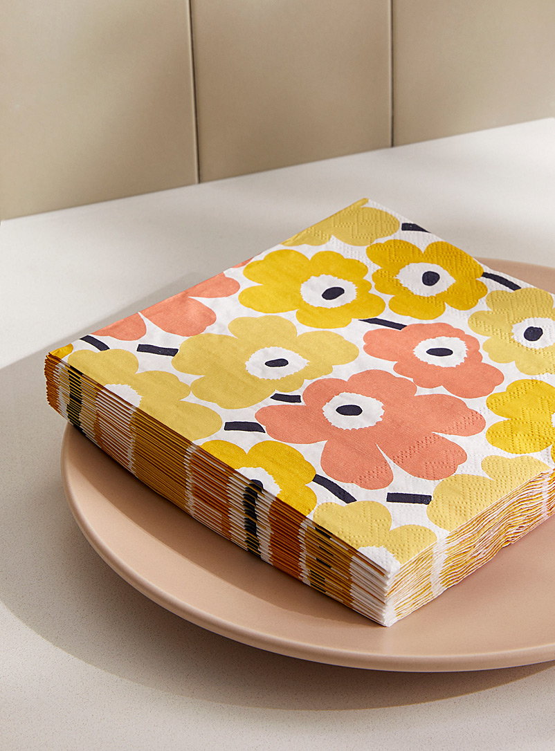 Marimekko Patterned Yellow Unikko yellow flower paper napkins 16.5 x 16.5 cm. Pack of 20.