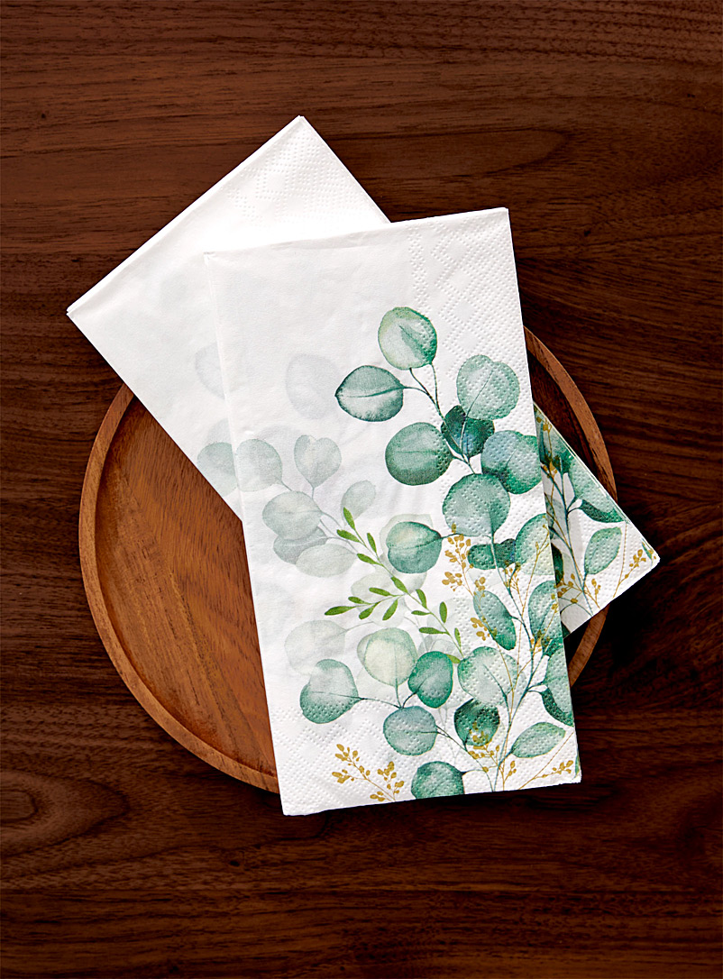 Simons Maison Patterned Ecru Eucalyptus paper napkins 16.5 x 21 cm. Pack of 16.