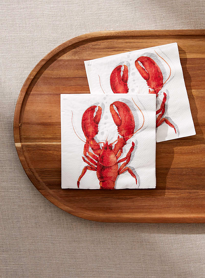 Simons Maison Patterned White Lobster paper napkins 16.5 x 16.5 cm. Pack of 20.