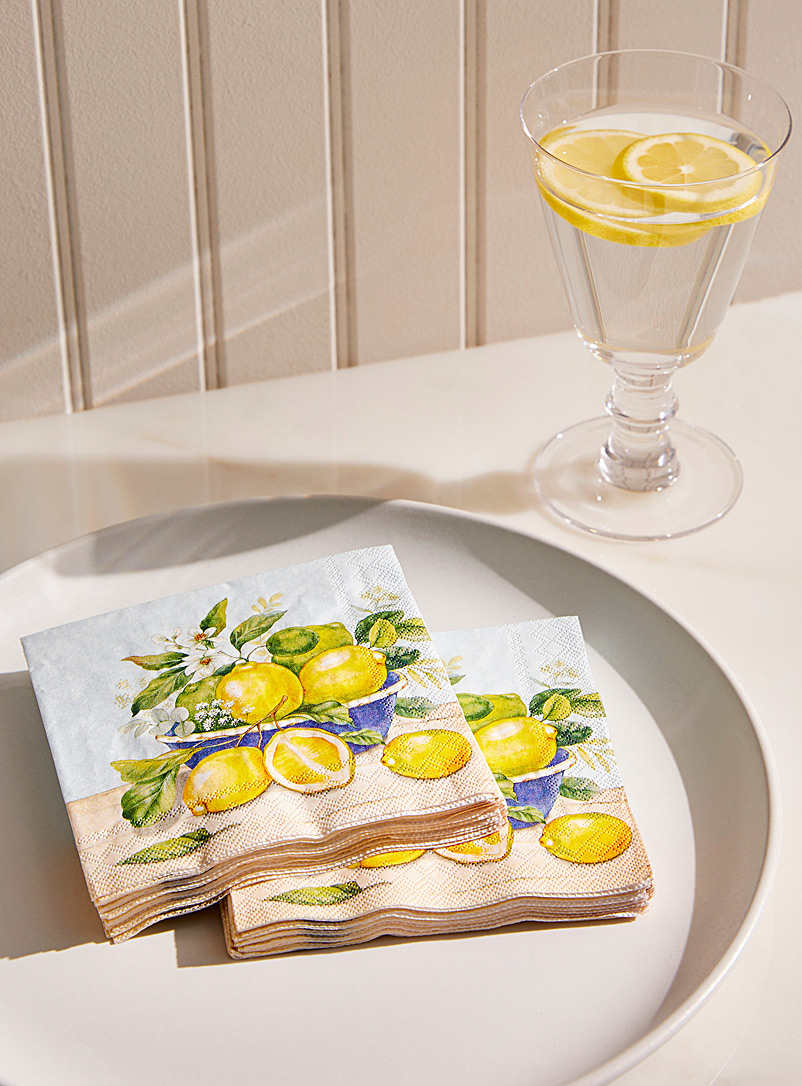 Simons Maison Assorted Lemon basket paper napkins 12.5 x 12.5 cm. Pack of 20.