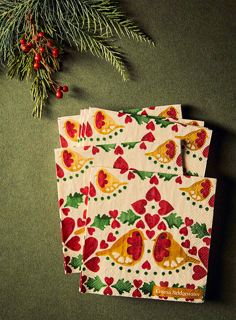 Simons Maison: Les serviettes en papier oiseaux festifs 12,5 x 12,5 cm. Paquet de 20. Écru à motifs