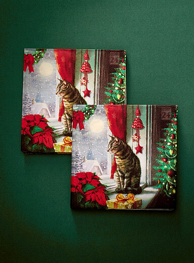 Les serviettes en papier chat pr&ecirc;t pour No&euml;l 16,5 x 16,5 cm. Paquet de 25. <b>Collection de No&euml;l</b>