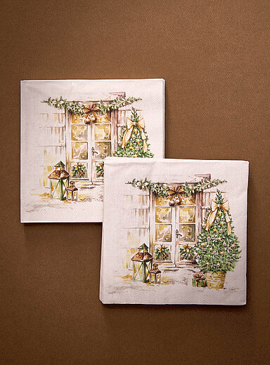 Les serviettes en papier fen&ecirc;tre de No&euml;l 16,5 x 16,5 cm. Paquet de 25. <b>Collection de No&euml;l</b>