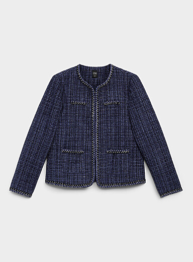 Ic&ocirc;ne: Le veston tweed accents dor&eacute;s Blanc et noir pour femme