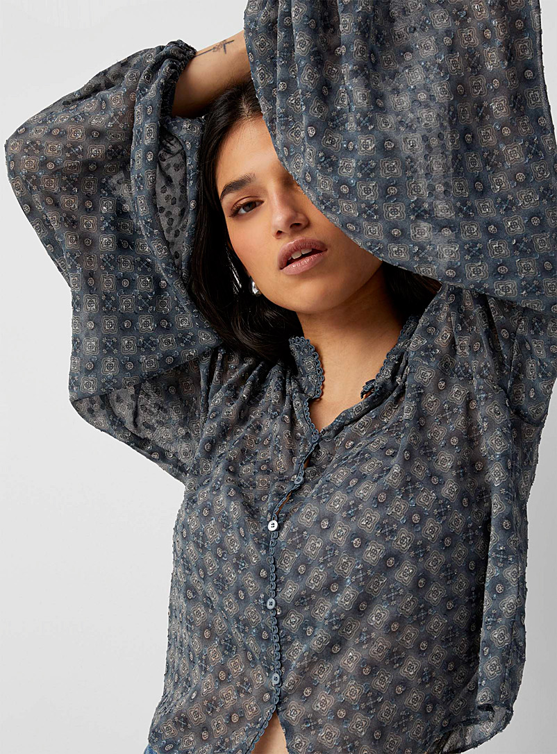 Icône Patterned Blue Dreamy sheer chiffon blouse for women