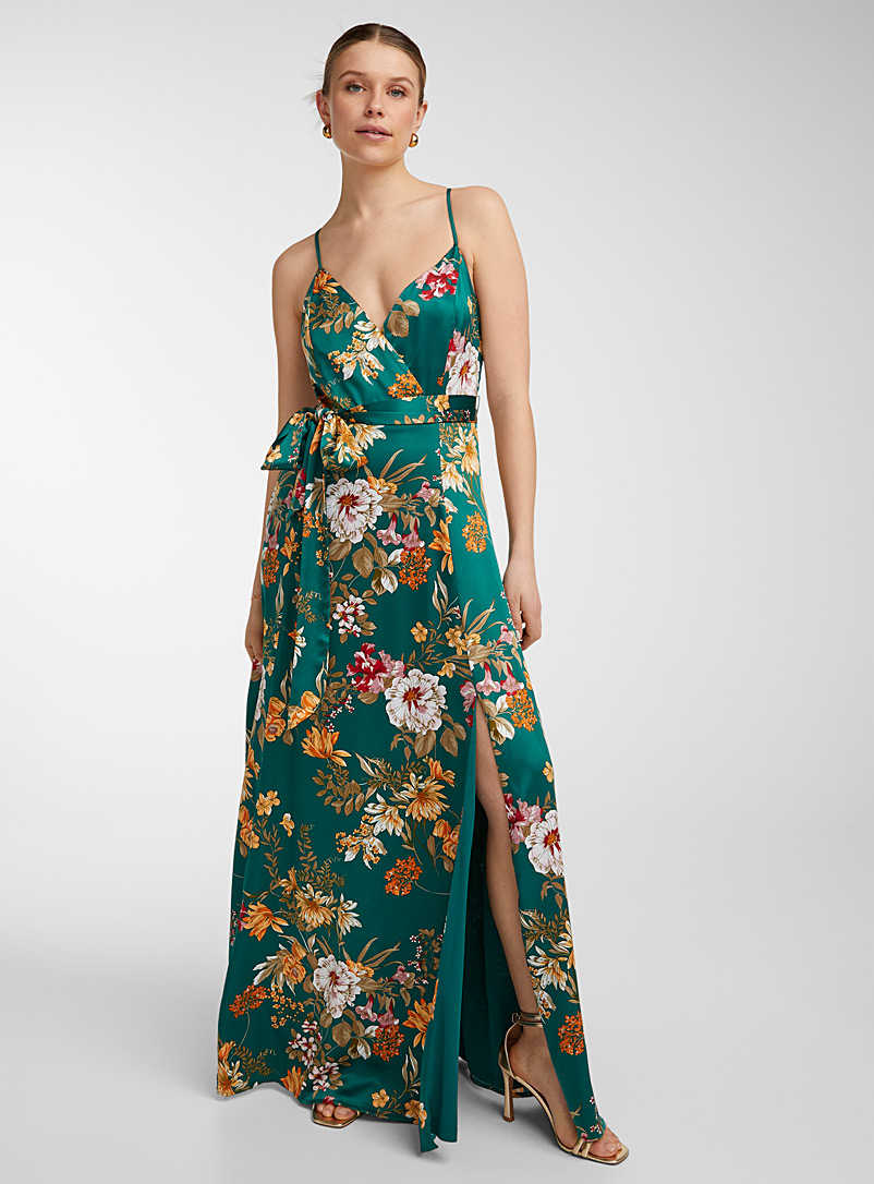 Icône Patterned Green Vibrant bouquet green maxi dress for women