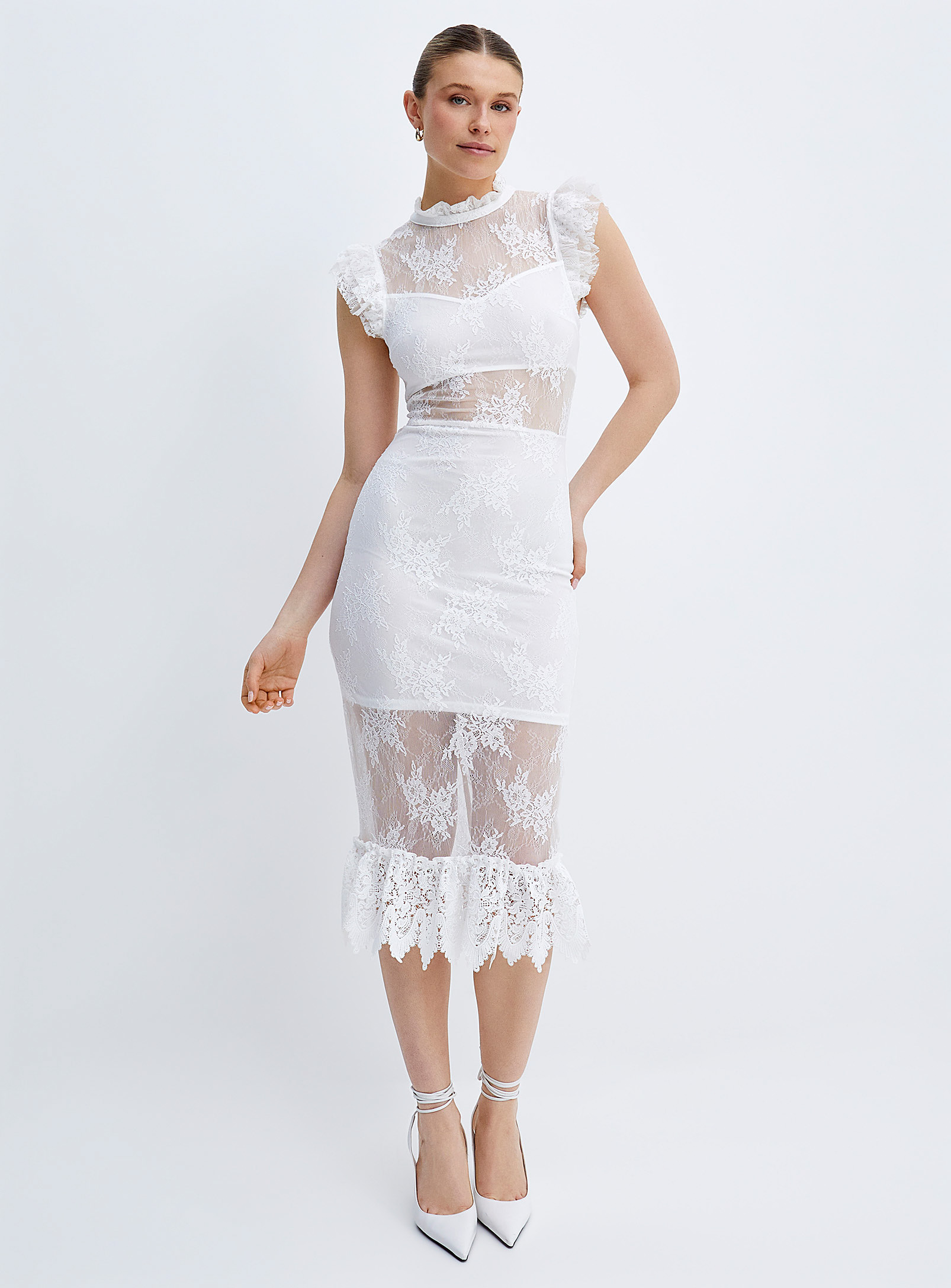 Icône - Women's Delicate lace white dress