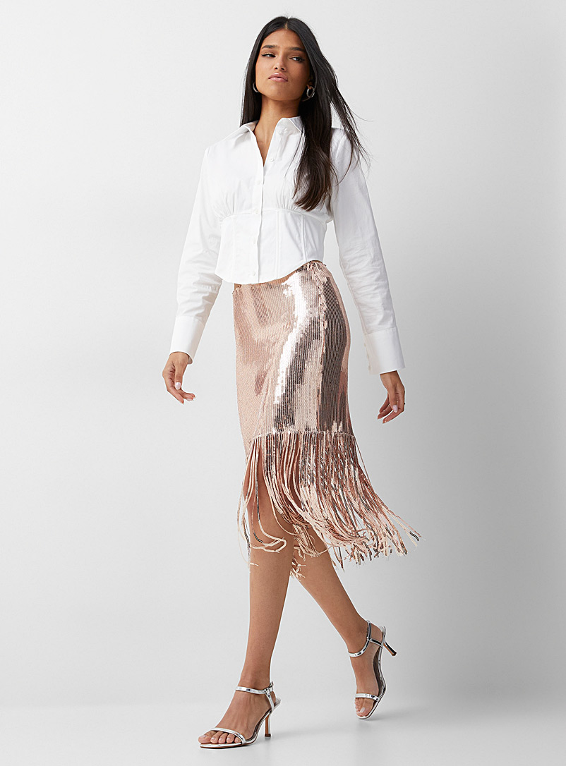 Icône Pink Sequins and fringes skirt for women